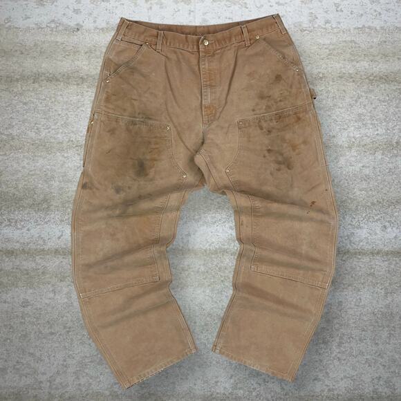 Vintage Carhartt Double Knees Carpenter Pants Tan Union Made in USA Baggy 90s - Picture 2 of 10